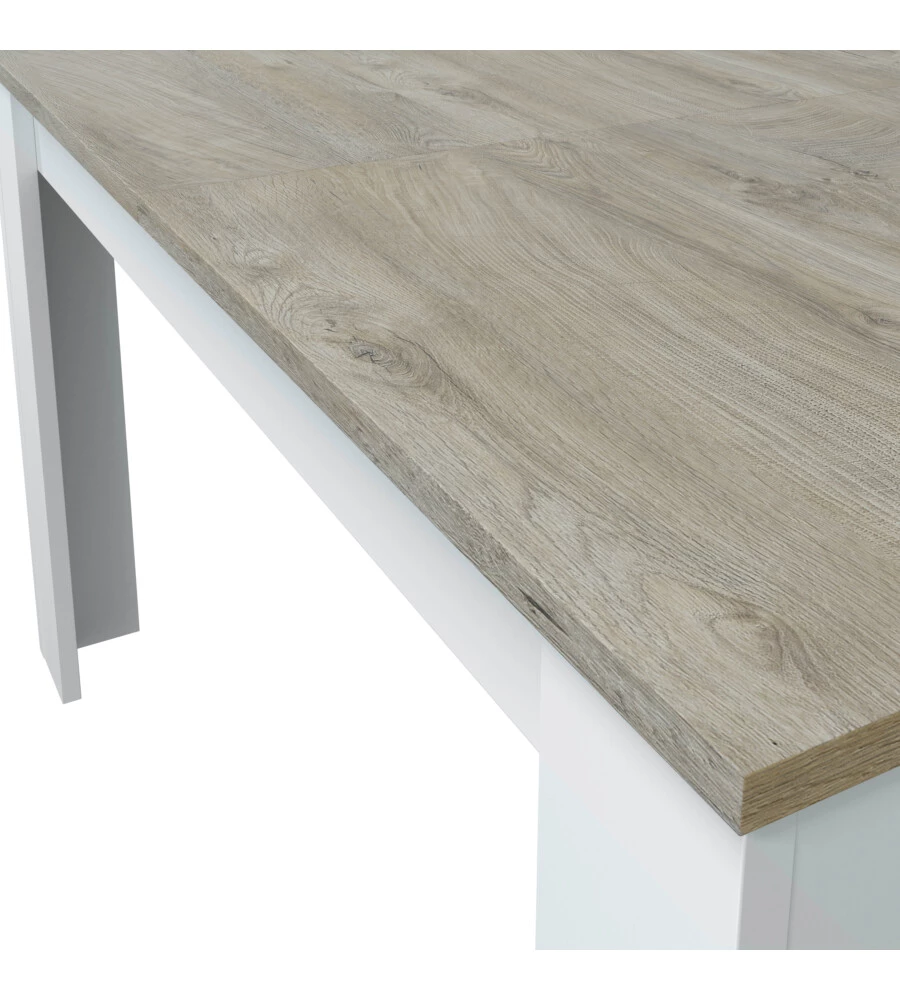 TAVOLO DA PRANZO ESTENSIBILE BIANCO E ROVERE, 140-190X90X78 CM